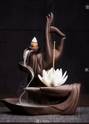 ZenCascade™ – Keramisk Bakflod rökelse hållare med Buddha hand