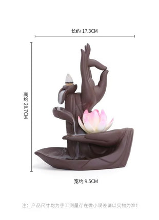 ZenCascade™ – Keramisk Bakflod rökelse hållare med Buddha hand