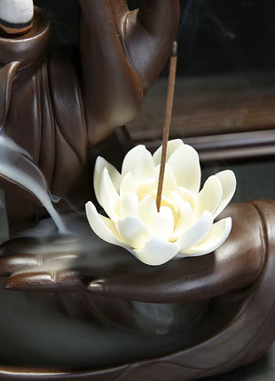 ZenCascade™ – Keramisk Bakflod rökelse hållare med Buddha hand