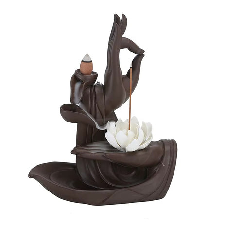 ZenCascade™ – Keramisk Bakflod rökelse hållare med Buddha hand